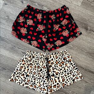 Floral and Leopard Print Shorts Set